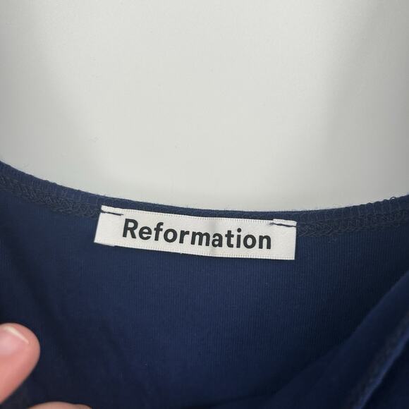 Reformation Edita Navy Blue Jersey Knit Dress With Pockets Size Medium M - Picture 3 of 7